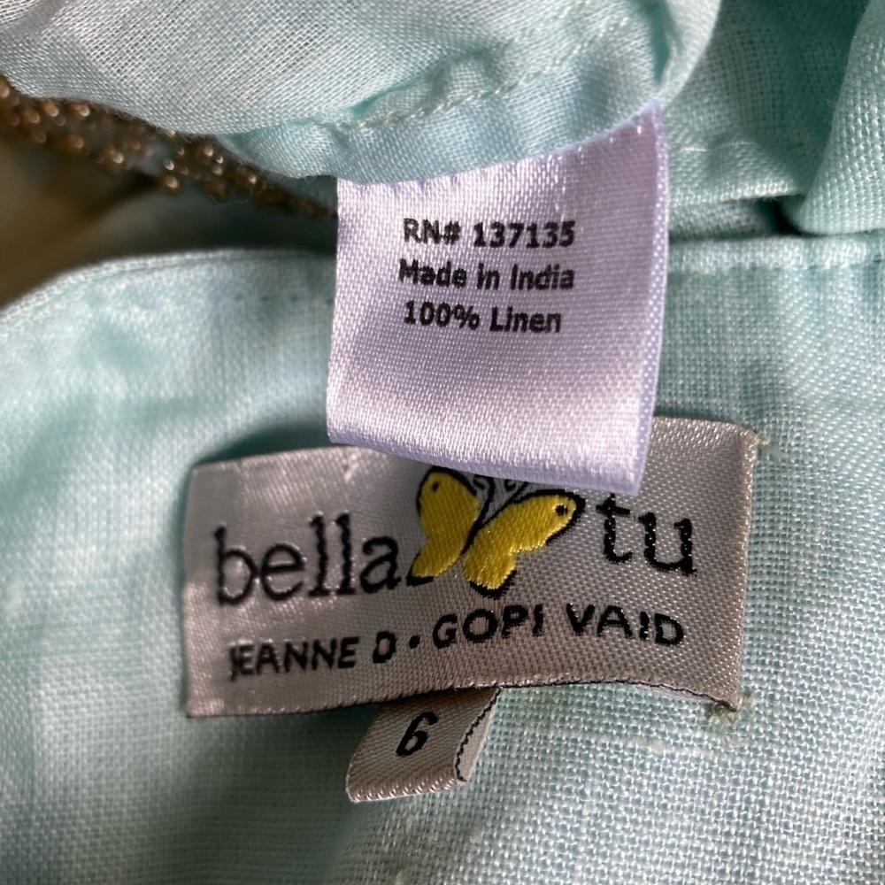 Bella Tu Jeanne D’ Gopi Vaid Linen Beaded Dress 6 Mint Blue Sleeveless India - Picture 11 of 14